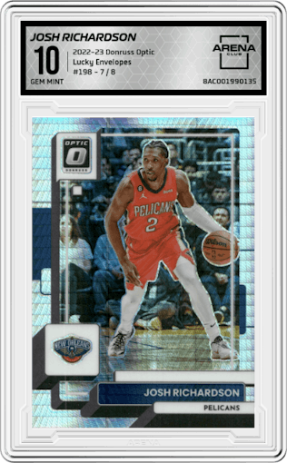  Josh Richardson from the 2022-23 Panini Donruss Optic  set featuring a Lucky Envelopes parallel graded by Arena Club and given an overall grade of 10.