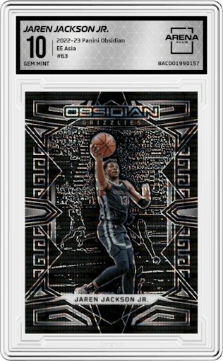Jaren Jackson Jr. from the 2022-23 Panini Obsidian set featuring a Electric Etch Asia parallel graded by Arena Club and given an overall grade of 10.