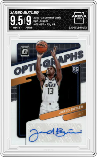 Jared Butler from the 2021-22 Panini Donruss Optic set graded by Arena Club and given an overall grade of 9.5.