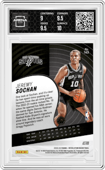 Jeremy Sochan from the 2022-23 Panini Revolution  set featuring a Astro parallel graded by Arena Club and given an overall grade of 9.5.