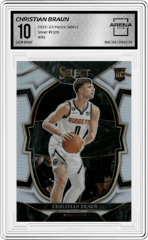 Christian Braun from the 2022-23 Panini Select set featuring a Silver Prizm parallel graded by Arena Club and given an overall grade of 10.