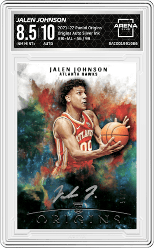 Jalen Johnson from the 2021-22 Panini Origins set graded by Arena Club and given an overall grade of 8.5.
