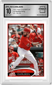 Dylan Carlson from the 2021 Topps Transcendent Collection set graded by Arena Club and given an overall grade of 10.