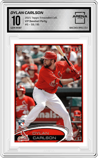 Dylan Carlson from the 2021 Topps Transcendent Collection set graded by Arena Club and given an overall grade of 10.