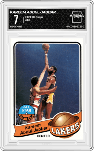 Kareem Abdul-Jabbar from the 1979-80 Topps set graded by Arena Club and given an overall grade of 7.
