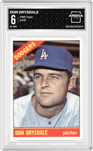 Don Drysdale from the 1966 Topps set graded by Arena Club and given an overall grade of 6.