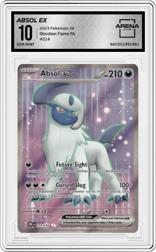 Absol ex from the 2023 Pokemon SV set graded by Arena Club and given an overall grade of 10.