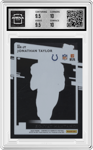 Jonathan Taylor from the 2020 Panini Chronicles set graded by Arena Club and given an overall grade of 10.