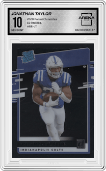 Jonathan Taylor from the 2020 Panini Chronicles set graded by Arena Club and given an overall grade of 10.