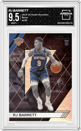 RJ Barrett from the 2019-20 Panini Chronicles  set graded by Arena Club and given an overall grade of 9.5.