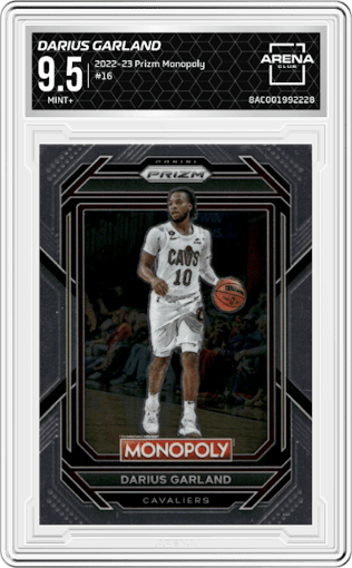 Darius Garland from the 2022-23 Panini Prizm Monopoly set graded by Arena Club and given an overall grade of 9.5.