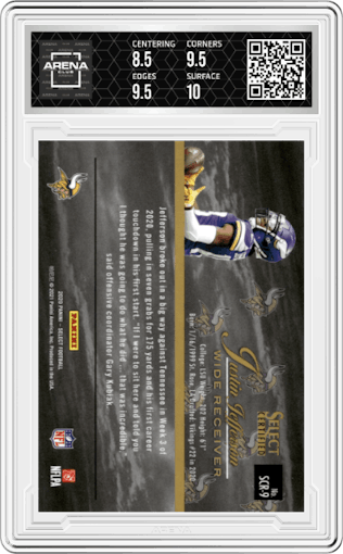 Justin Jefferson from the 2020 Panini Select set graded by Arena Club and given an overall grade of 9.