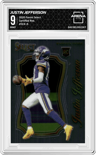 Justin Jefferson from the 2020 Panini Select set graded by Arena Club and given an overall grade of 9.