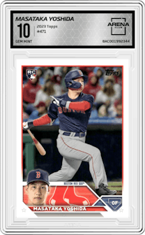 Masataka Yoshida from the 2023 Topps Series 2 set graded by Arena Club and given an overall grade of 10.