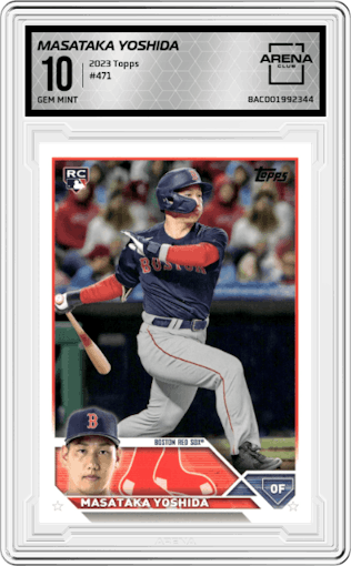 Masataka Yoshida from the 2023 Topps Series 2 set graded by Arena Club and given an overall grade of 10.
