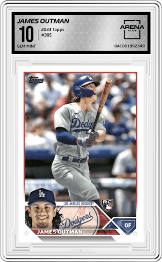 James Outman from the 2023 Topps Series 2 set graded by Arena Club and given an overall grade of 10.