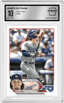 James Outman from the 2023 Topps Series 2 set graded by Arena Club and given an overall grade of 10.
