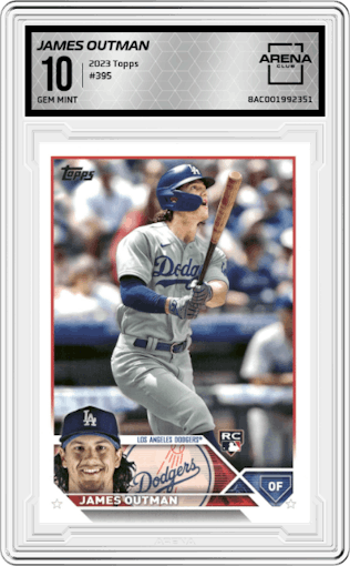 James Outman from the 2023 Topps Series 2 set graded by Arena Club and given an overall grade of 10.