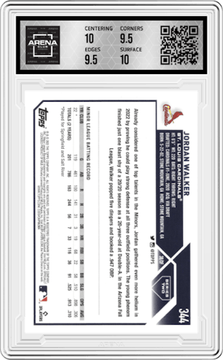 Jordan Walker from the 2023 Topps Series 2 set graded by Arena Club and given an overall grade of 10.