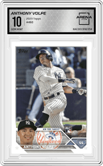 Anthony Volpe from the 2023 Topps Series 2 set graded by Arena Club and given an overall grade of 10.
