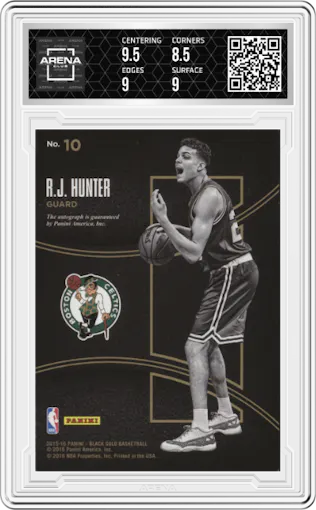 R.J. Hunter from the 2015-16 Panini Black Gold  set graded by Arena Club and given an overall grade of 9.