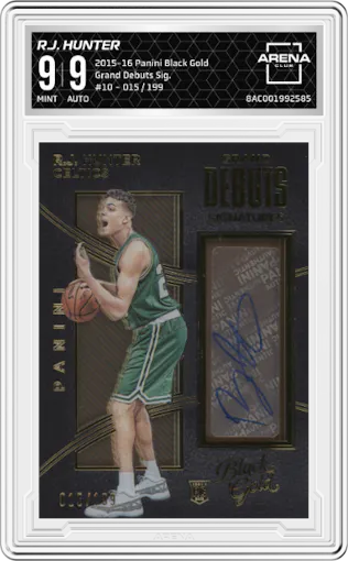 R.J. Hunter from the 2015-16 Panini Black Gold  set graded by Arena Club and given an overall grade of 9.