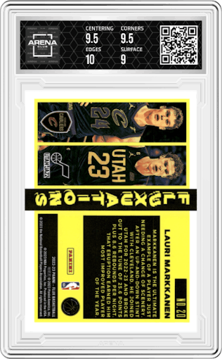 Lauri Markkanen from the 2022-23 Panini Flux set graded by Arena Club and given an overall grade of 9.5.