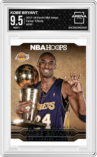 Kobe Bryant from the 2017-18 Panini NBA Hoops set graded by Arena Club and given an overall grade of 9.5.