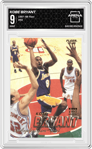 Kobe Bryant from the 1997-98 Fleer set graded by Arena Club and given an overall grade of 9.