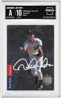 Derek Jeter from the 1993 Upper Deck SP set featuring a Foil parallel graded by Arena Club and given an overall grade of -1.