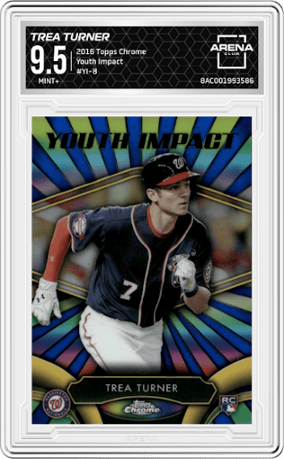Trea Turner from the 2016 Topps Chrome set graded by Arena Club and given an overall grade of 9.5.