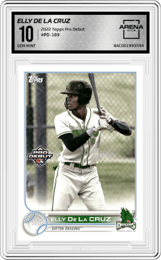Elly De La Cruz from the 2022 Topps Pro Debut set graded by Arena Club and given an overall grade of 10.