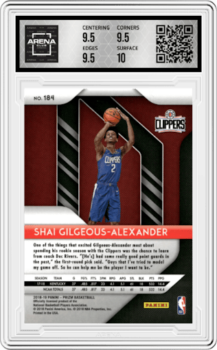 Shai Gilgeous-Alexander from the 2018-19 Panini Prizm set graded by Arena Club and given an overall grade of 10.