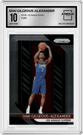Shai Gilgeous-Alexander from the 2018-19 Panini Prizm set graded by Arena Club and given an overall grade of 10.