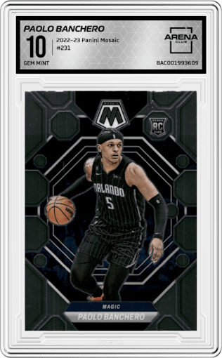 Paolo Banchero from the 2022-23 Panini Mosaic set graded by Arena Club and given an overall grade of 10.