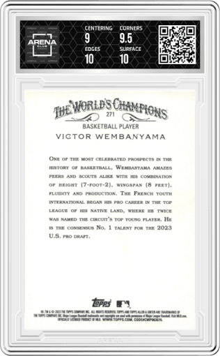 Victor Wembanyama from the 2023 Topps Allen & Ginter set graded by Arena Club and given an overall grade of 9.5.