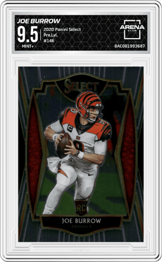 Joe Burrow from the 2020 Panini Select set graded by Arena Club and given an overall grade of 9.5.