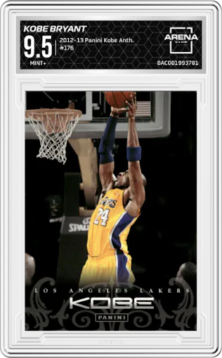 Kobe Bryant from the 2012-13 Panini Kobe Anthology  set graded by Arena Club and given an overall grade of 9.5.