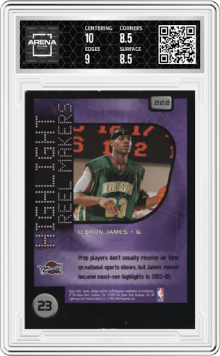 LeBron James from the 2003-04 Upper Deck Victory set graded by Arena Club and given an overall grade of 9.