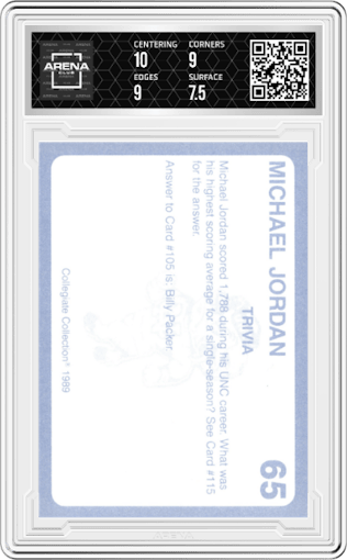 Michael Jordan  from the 1989 Collegiate Collection North Carolina's Finest set graded by Arena Club and given an overall grade of 8.