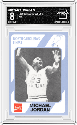 Michael Jordan  from the 1989 Collegiate Collection North Carolina's Finest set graded by Arena Club and given an overall grade of 8.