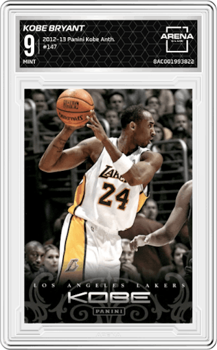 Kobe Bryant from the 2012-13 Panini Kobe Anthology  set graded by Arena Club and given an overall grade of 9.