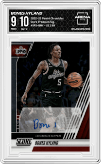Bones Hyland from the 2022-23 Panini Chronicles  set graded by Arena Club and given an overall grade of 9.