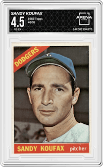 Sandy Koufax from the 1966 Topps set graded by Arena Club and given an overall grade of 4.5.