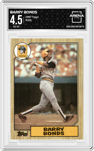 Barry Bonds from the 1987 Topps set graded by Arena Club and given an overall grade of 4.5.