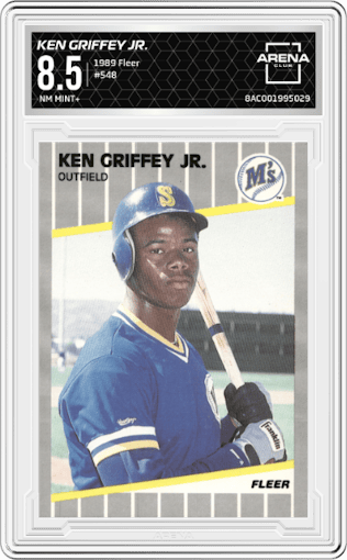 Ken Griffey Jr. from the 1989 Fleer set graded by Arena Club and given an overall grade of 8.5.