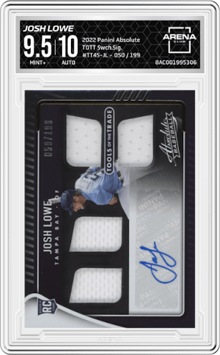Josh Lowe from the 2022 Panini Absolute set graded by Arena Club and given an overall grade of 9.5.