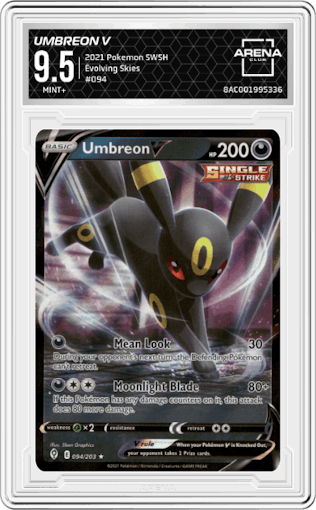 Umbreon V from the 2021 Pokemon SWSH set graded by Arena Club and given an overall grade of 9.5.