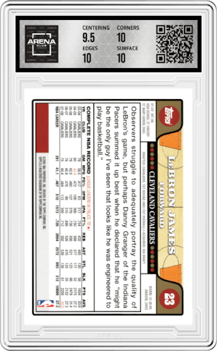 LeBron James from the 2008-09 Topps set graded by Arena Club and given an overall grade of 10.