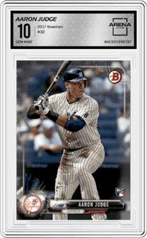 Aaron Judge from the 2017 Bowman set graded by Arena Club and given an overall grade of 10.